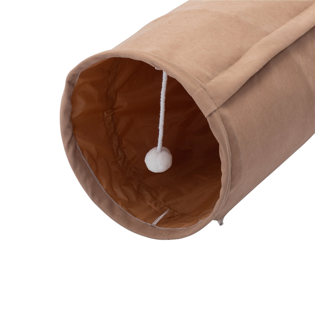 Foldable Cat Tunnel Bed For Indoor Cats, Washable Cat Skin Tunnel With Hanging Toys And Mats, Brown Color