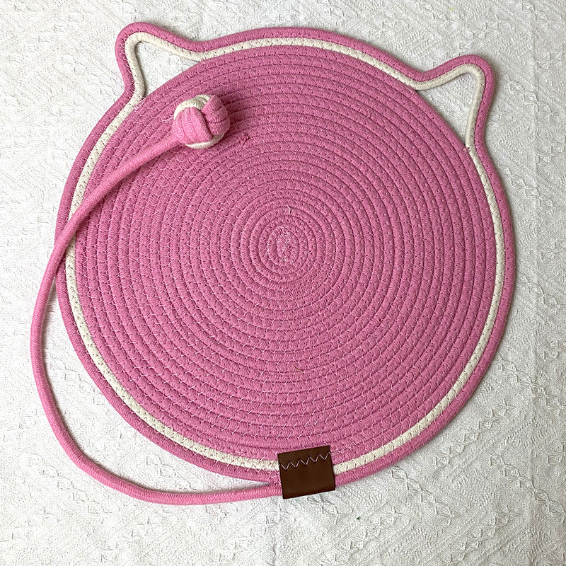 NNEDSZ 3 Pcs Pink Durable Cat Scratching Mat with Attached Toy Ball - Washable and Multi-Functional, Ideal for Cats' Scratching and Sleeping - 50cm Diameter
