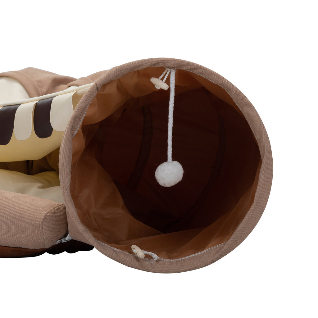 Foldable Cat Tunnel Bed For Indoor Cats, Washable Cat Skin Tunnel With Hanging Toys And Mats, Brown Color